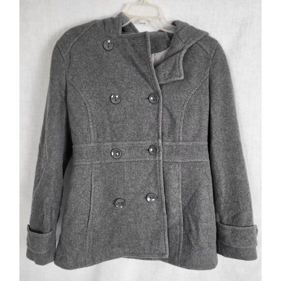 Women's SIZE 4 Kenneth Cole Wool Blend Pea Coat Winter Jacket Gray Warm Classic - Picture 1 of 6